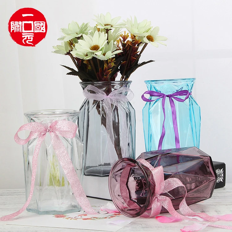 

One dollar Creative glass vase colorful transparent glass bottle living room decoration flower arrangement