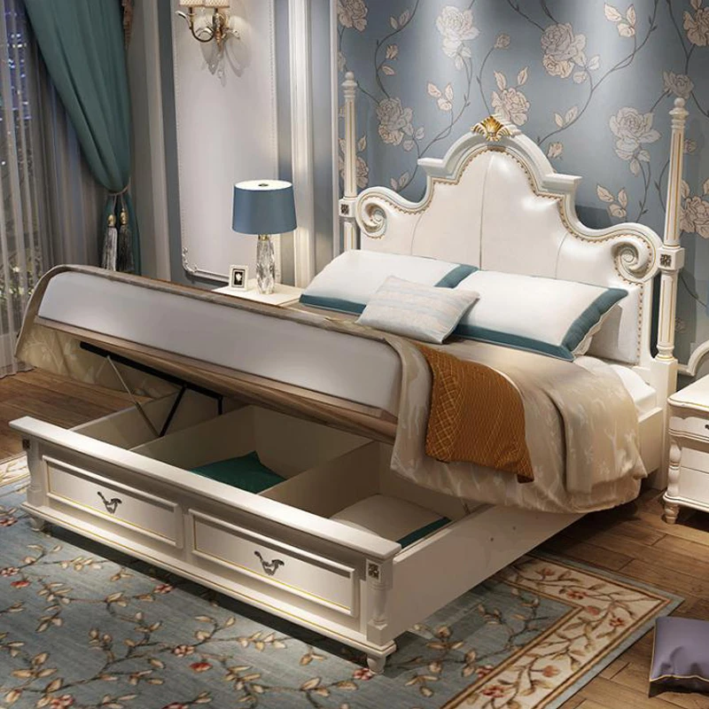 
modern european solid wood bed Fashion Carved 1.8 m bed french bedroom furniture bng004 