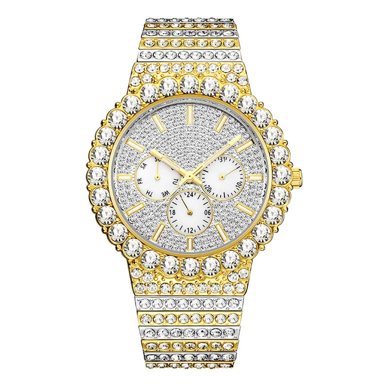 

Black iced Out Watch Men Dropshipping Bling Bling Diamond Watch Mens Luxury Brand Luminous Chronograph Quartz Wristwatches