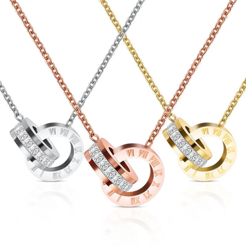 

Fashion Top Brand Woman Jewelry Color Roman Numerals Pendant Necklace 316L Stainless Steel Jewelry, Gold,silver,rose gold