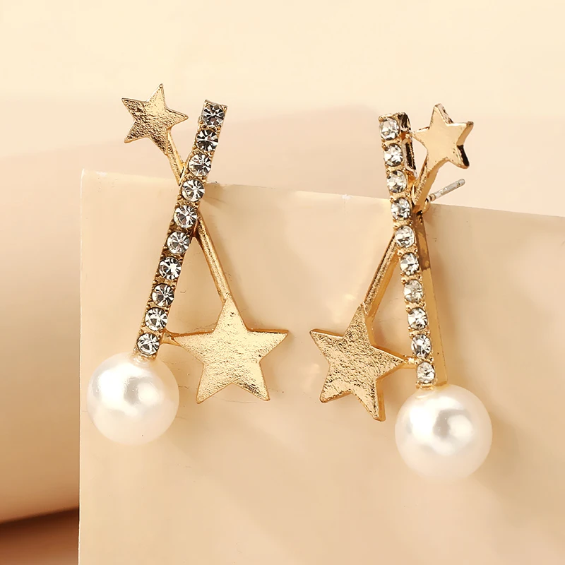 

New Charming Christmas Rhinestone Star Stud Earrings for Women Joyas Jewelry For New Year Gift Wholesale