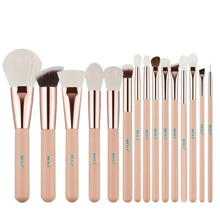 BEILI Pink 15 pcs brochas de maquillaje profesional face eye set of makeup brushes goat hair makeup brushes manufacturers china