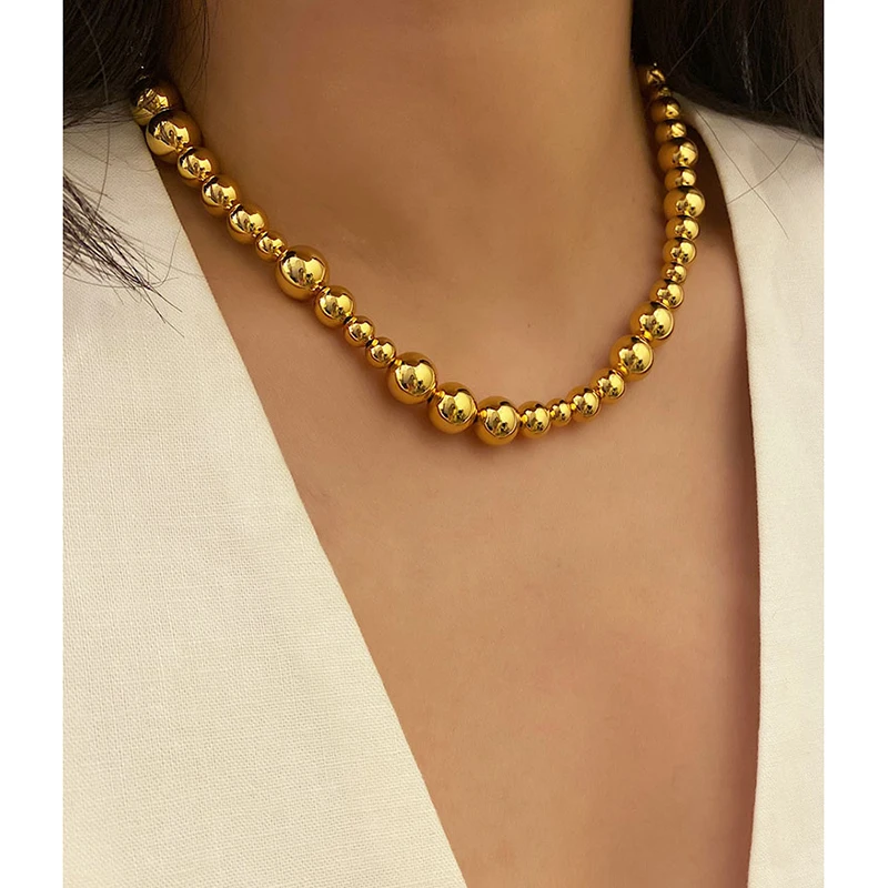 18K Gold Plated Sphere Ball Necklace Irregular Beads Choker Necklaces for Women Fashion Vintage Punk Statement Jewelry 2023 Hot