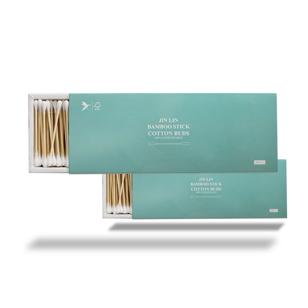 

Accept OEM 500pcs bamboo stick biodegradable cotton swab with paper box, White