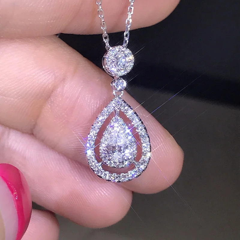 

New silver pendant Water Drop White gold plated pendant Zircon Necklaces For Women Pear Wedding Necklace