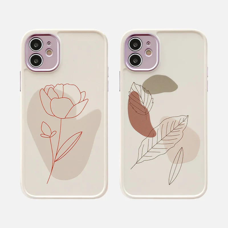 

For IPhone 13 12 Pro Max Case Simple Leaves Flowers 12mini Mini 11 7 8plus XR X XS SE Silicone Women Phone Cover