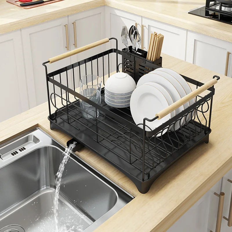 

Stainless Steel Dish Drying Rack With Water Container Kitchen Plate Rack, Black,white or customized