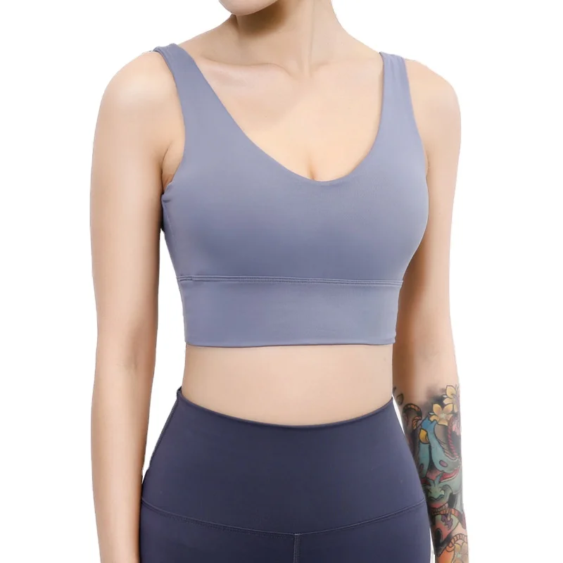 

New Sexy Deep V Open Back Yoga Tank Top Stretchy Low Scoop Neck Yoga Crop Top Women Sports Sleeveless Yoga Bra, Customized color