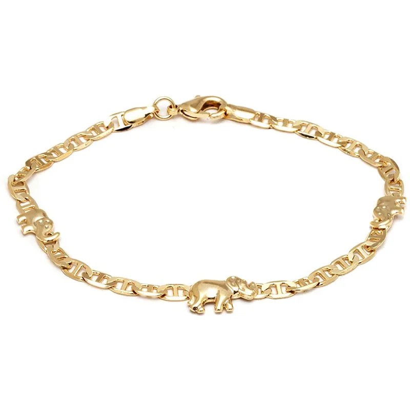 

Amazon 2021 popular elephant anklet Japanese word chain three little elephant anklets, Gold