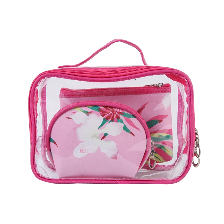 

Sandro 3pcs in Set Bag PVC Fashion Transparent Waterproof Cosmetic Make Up Case Bag for Ladies, Black,pink,black flower,pink flower,leopard print and so on