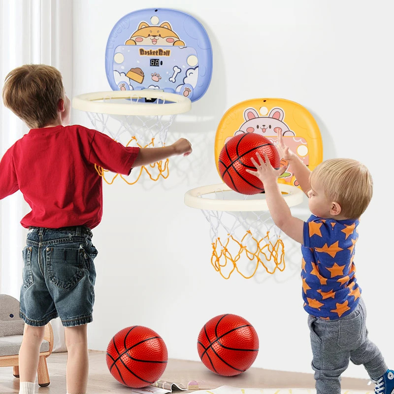 

2023 new design Infrared 2 Sensing Cartoon Mini Basketball Hoop Toys Board LED Digital Scorer Light and Music For Kids toy