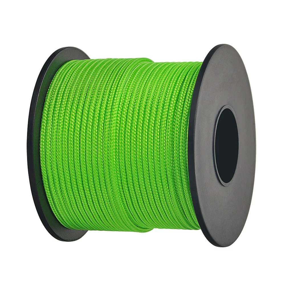 

Outdoor Fluorescent Green Survival Nylon Paracord Braided 2Mm Polyester 3 Strands Parachute Rope