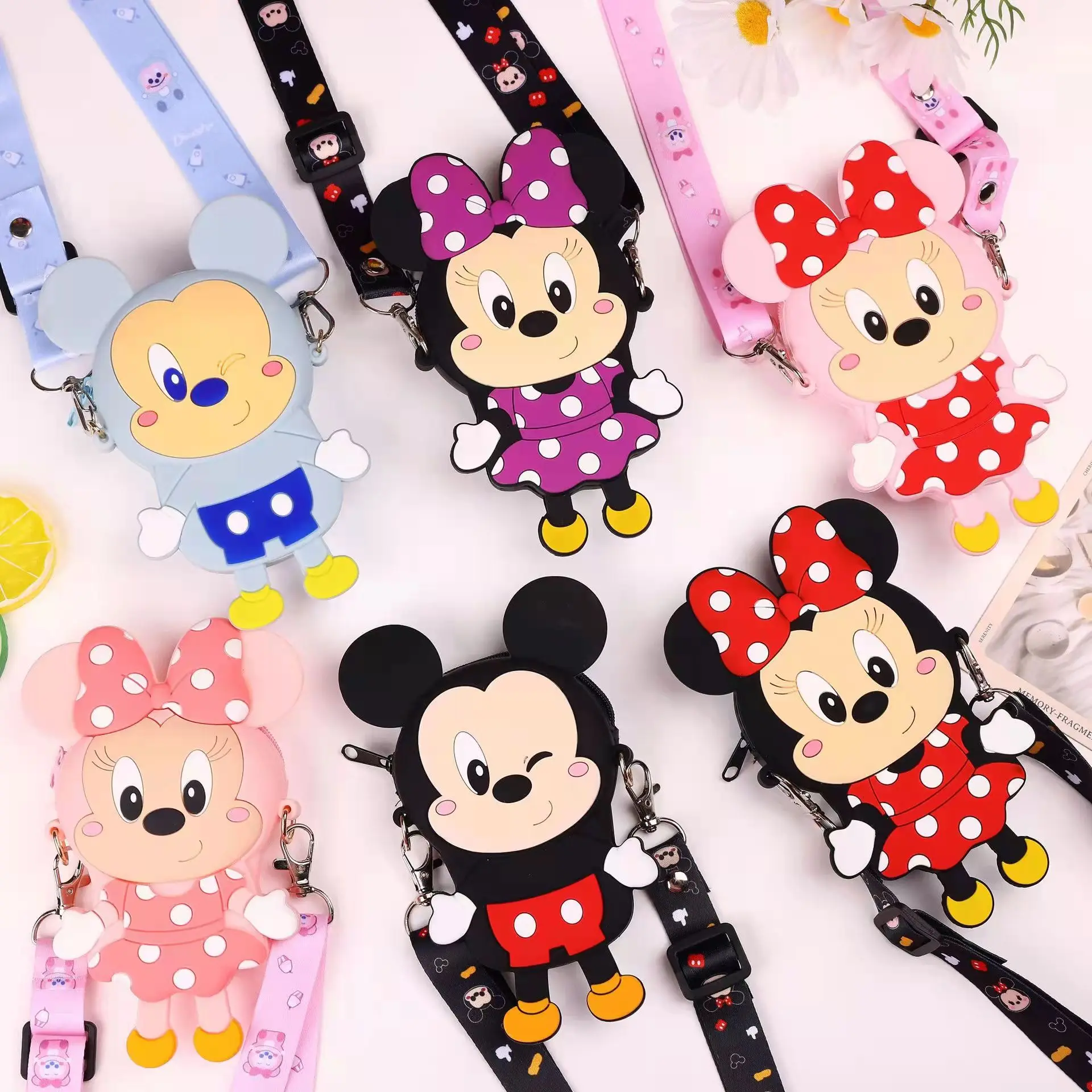 

little girl silicone cartoon character cross body shoulder bag cartoon Mickey minnie mouse coin purse for kids