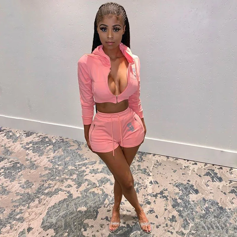 2019 Hot-Selling Women Deep V-Neck Fashion Sexy 2 Pieces Shorts Women Sets