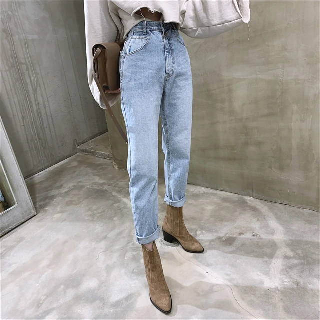 

High Waist Cotton Vintage Pencil Pants 2021 Summer Mom Jeans Korean Women's Jeans Streetwear Ladies Slouchy Jeans Denim