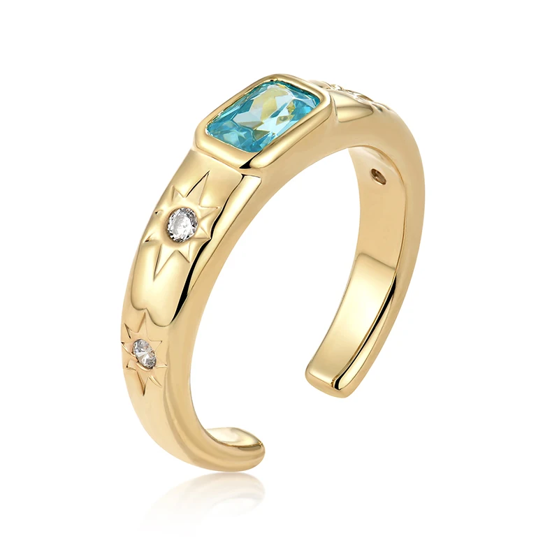 

18K Gold Plated Full Cubic Zircon open size ring CZ Stone Ring star ring with square stone shape