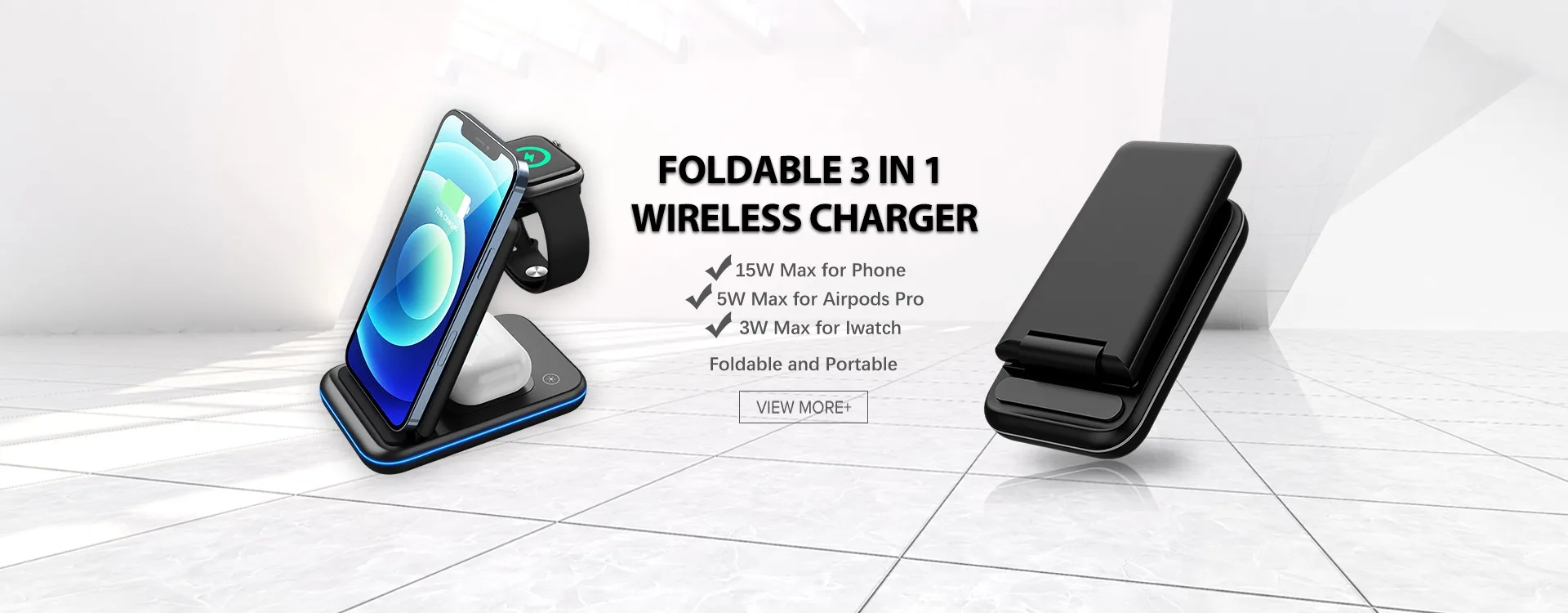 Foldable 3 in 1 wireless charger