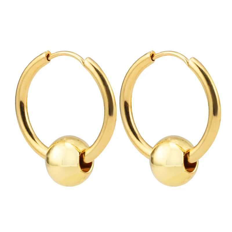 

Dubai Modern Voguish Steel Ball 304L Stainless Bead Designs Hoop Earrings For Women, Steel/gold/rose gold/black