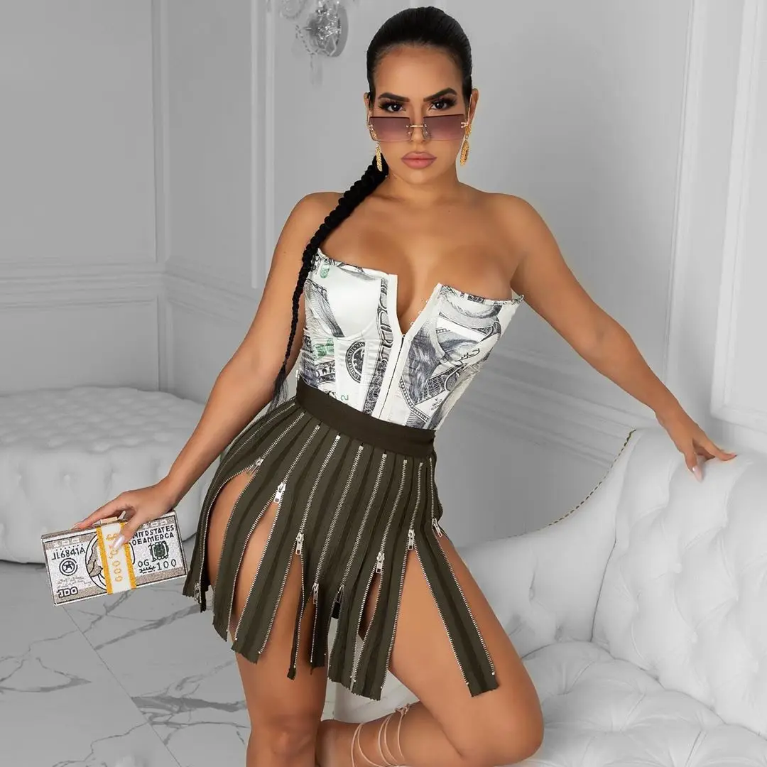 

Women's High Waist Zipper Mini Skirt Street Wear Type Cool Ladies Biker Short Dress Slim Fit Black Skirt, Customized color