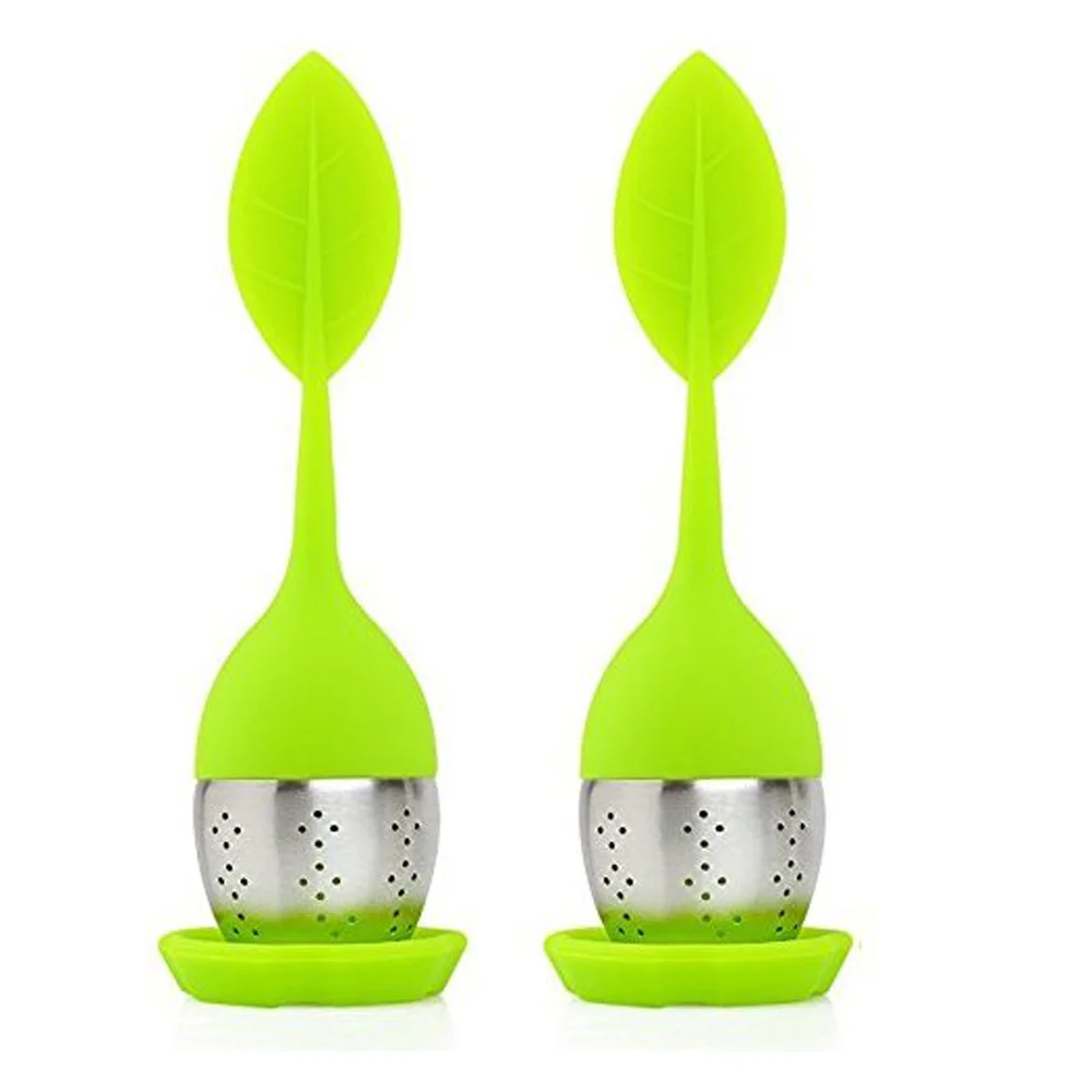 

Wholesale Standard Silicon Handle Stainless Steel Tea Strainer BPA free Leaf Shape Silicone Tea Infuser, Customized color