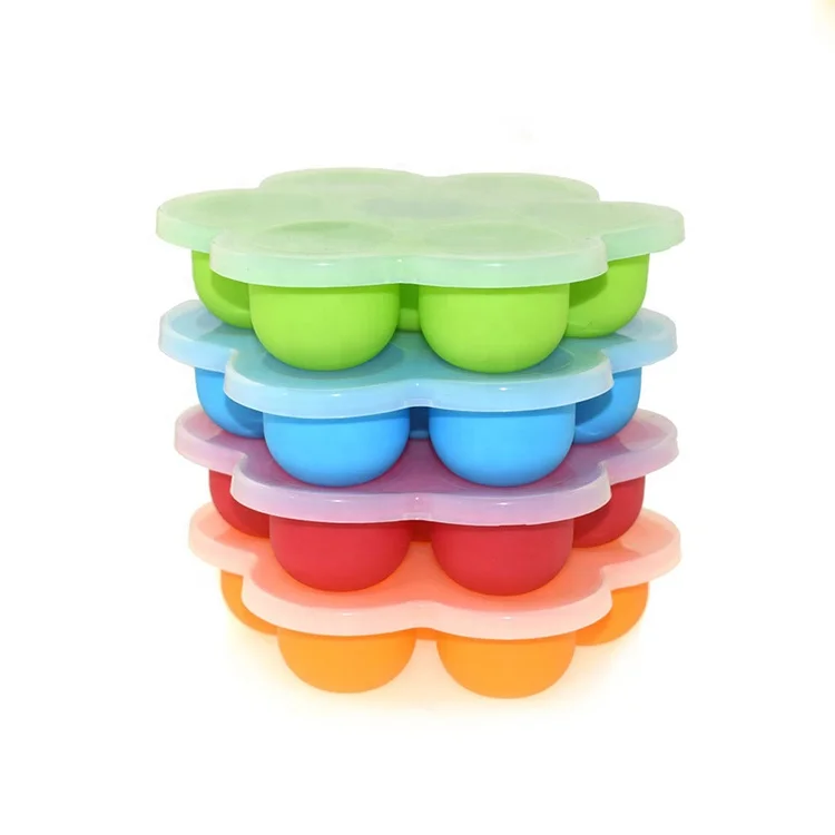 

High Quality Custom logo Eco-friendly Baby Food Freezer Tray Collapsible Silicone Baby Food Container with 7 holes