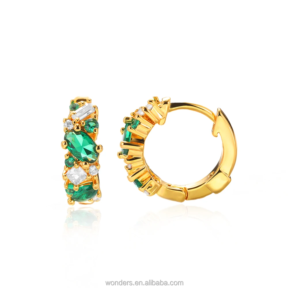 

Green CZ Paved Flower Huggies Hoops Earrings For Women Bijoux