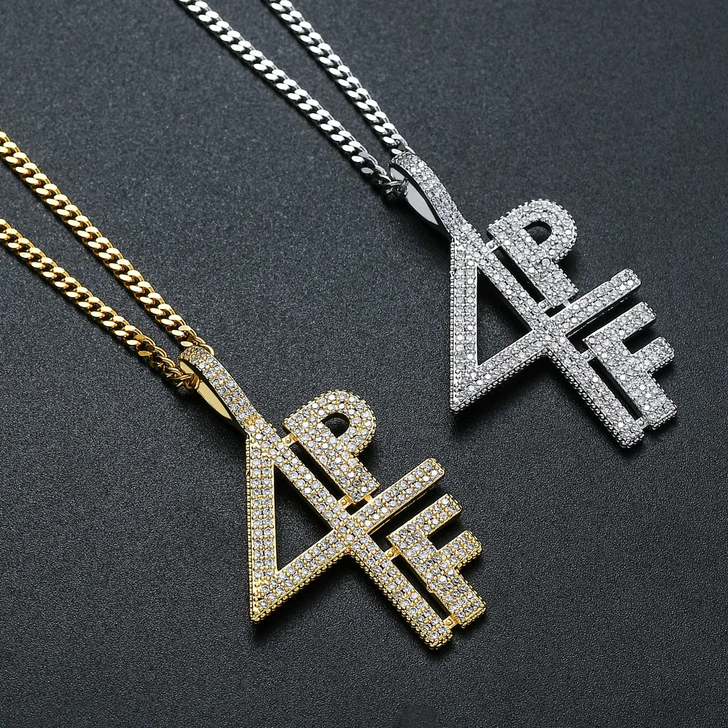 

HipHop 4PF Gold Letters Pendants Two with Cubic Zircon Iced Out Pendants for Necklace Hip Hop Jewelry Spot, Gold, white gold