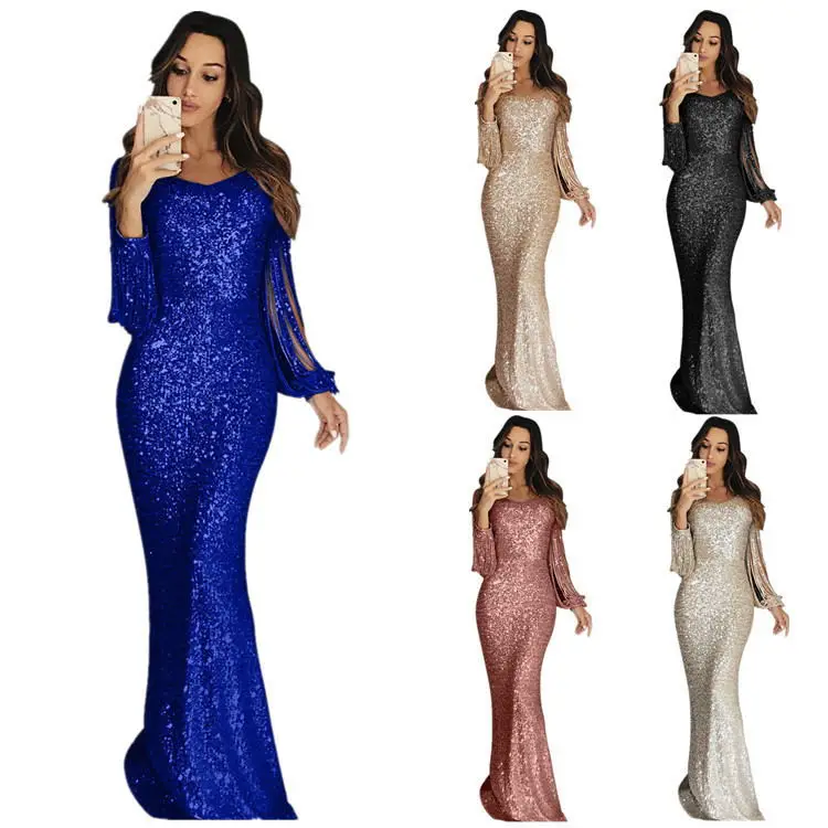 

New style hot sale fashion sequin long evening dresses elegant women dress, Pink silver black blue champagne