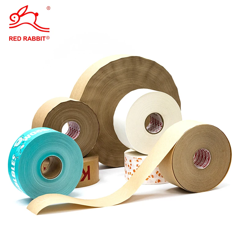 Wholesale Eco Friendly Biodegradable Print LOGO Reinforced Water Activated Kraft Tape Custom
