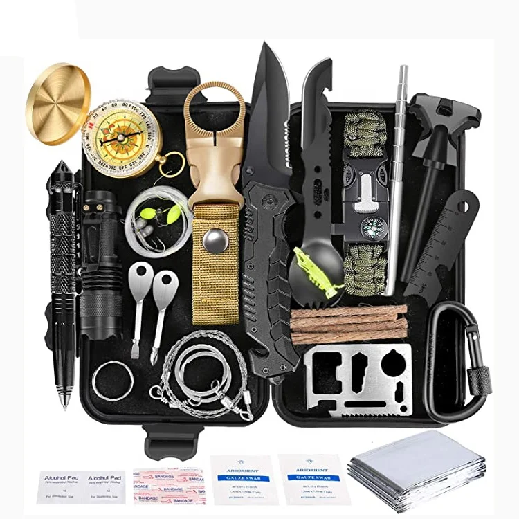 

Multifunctional emergency survival equipment with first aid kit for outdoor camping and hiking, Customized