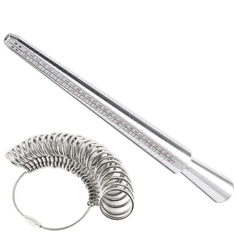 

Metal Ring Sizer Tool Set Aluminum Ring Mandrel and Finger Gauges US UK Ring Sizer Measuring Tool For Jewelry Tools, Silver