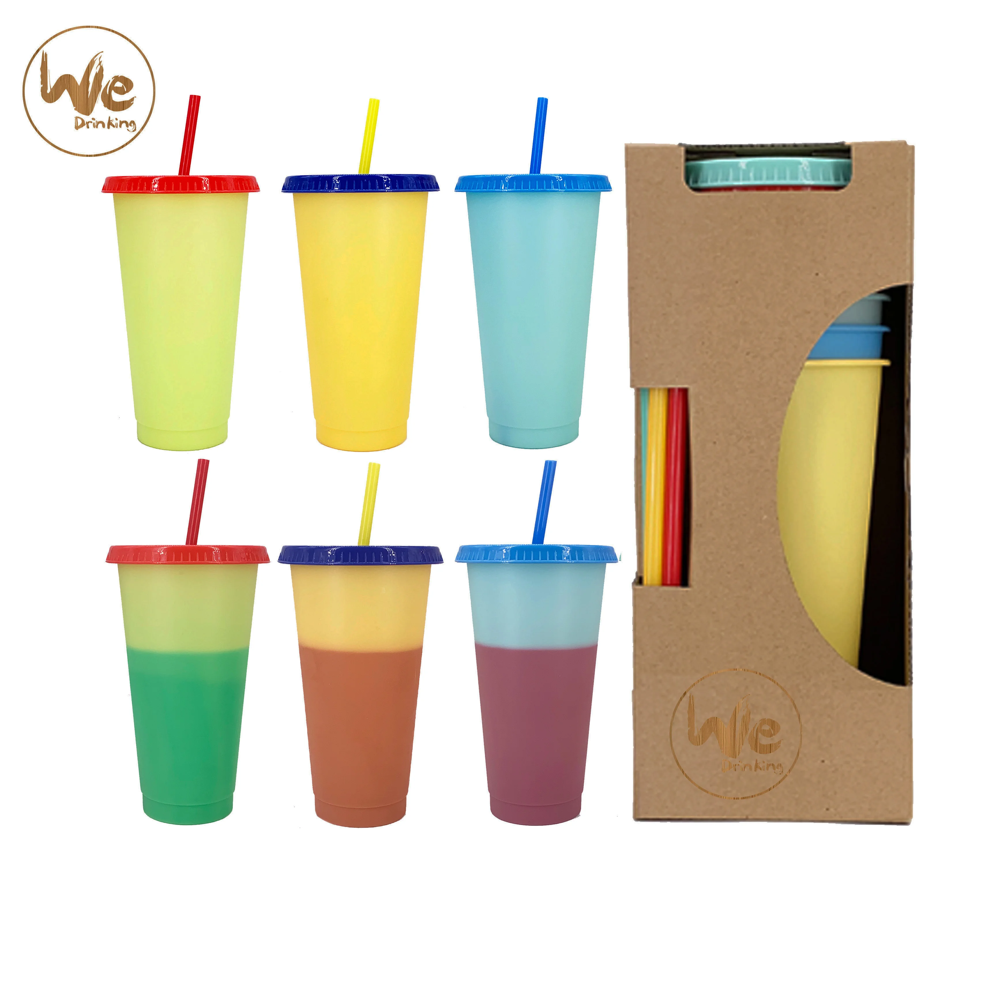 

24OZ 680ml Reusable color colour changing ice cold water coffee cups plastic travel car cups with lids and straws