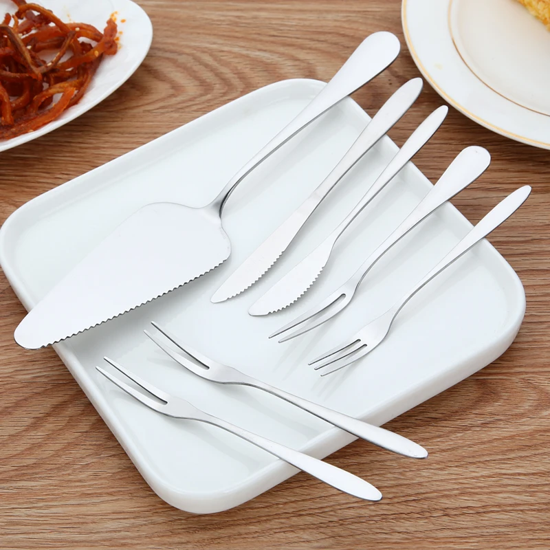 

Cake shop mini stainless steel dessert fruit knife and fork set, Silver/gold