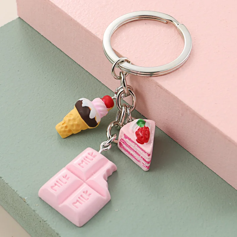 

Resin simulation food pink Dessert chocolate ice cream cake keychain