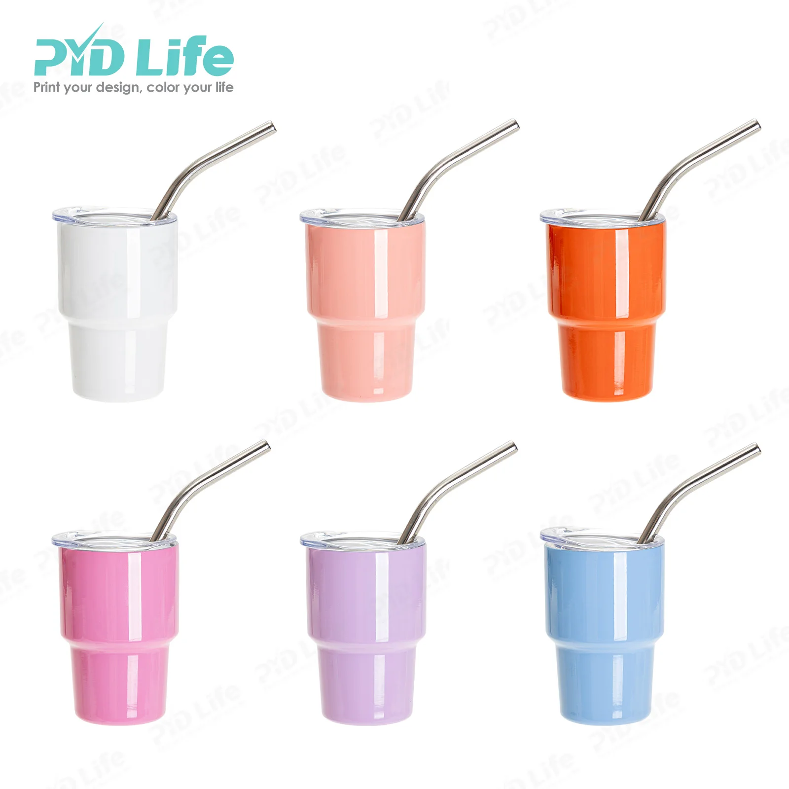 

PYD Life USA Hot Sale 3oz Mini Tumbler Sublimation Shot Glass With Lid Metal Tumblers With Straw Lid Mini Tumbler Shot Glass