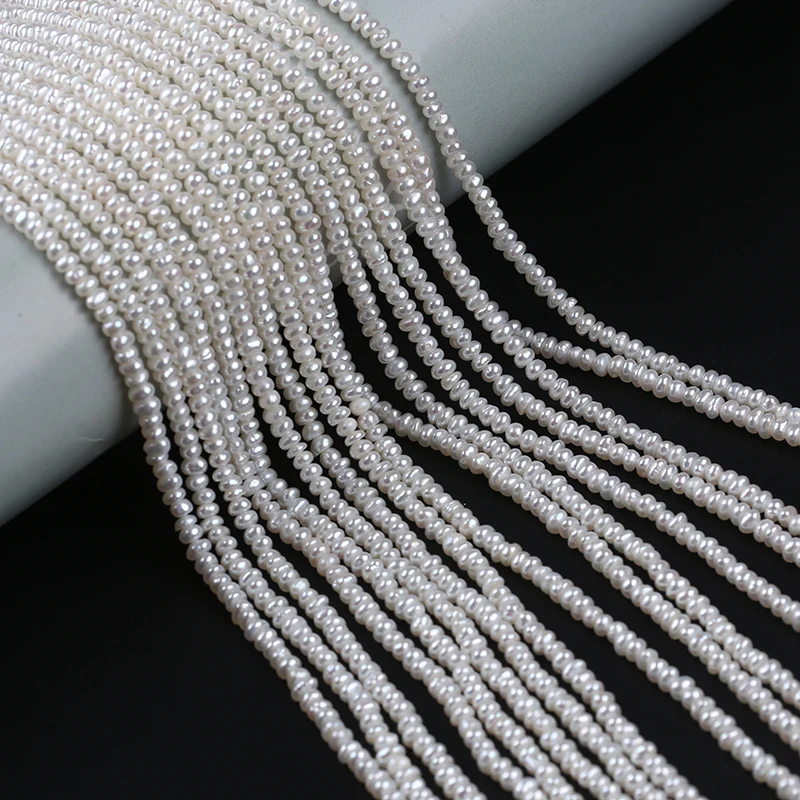 

Factory AA 3.5-4mm Button Shaped Flat Round Natural Freshwater Pearl Strand