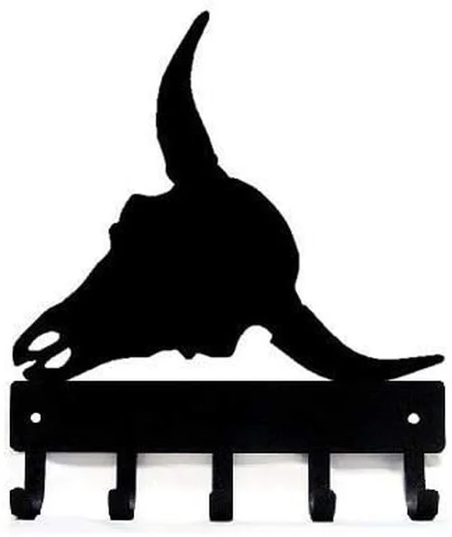 

YinfaLonghorn Steer Skull Key Rack Hanger - 6 Inch Wide Metal Wall Art TY2114