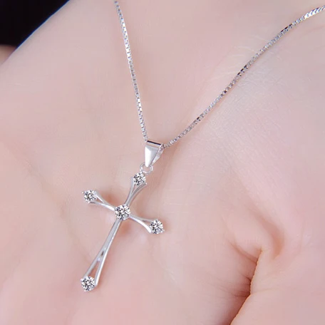 

Free Engraved Necklace 925 Sterling Silver Crystal Cross Pendant Necklace for Women Trendy Jewelry