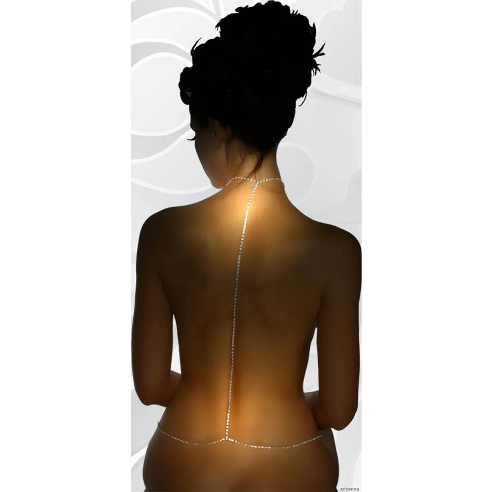 

Ruigang Simple Design Summer Beach Jewelry Sexy Full Rhinestone Back Neck Harness Crystal Bikini Body Chain