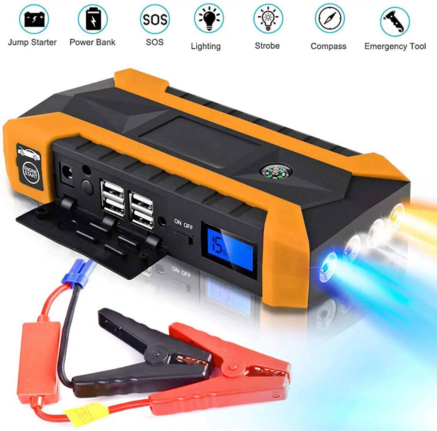 89800mAh Car Jump Starter Pack Booster LCD 4 USB Charger Battery Power Bank New 