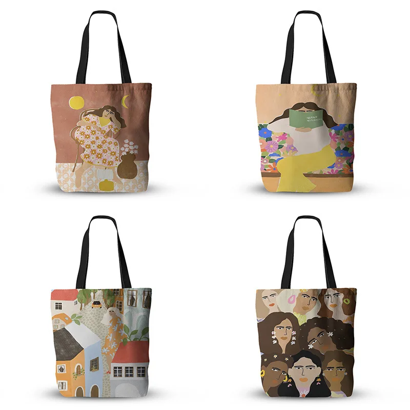 

Canvas Matisse style oil painting canvas shoulder bag Morandi earth color retro bag shopping bag, Customized color