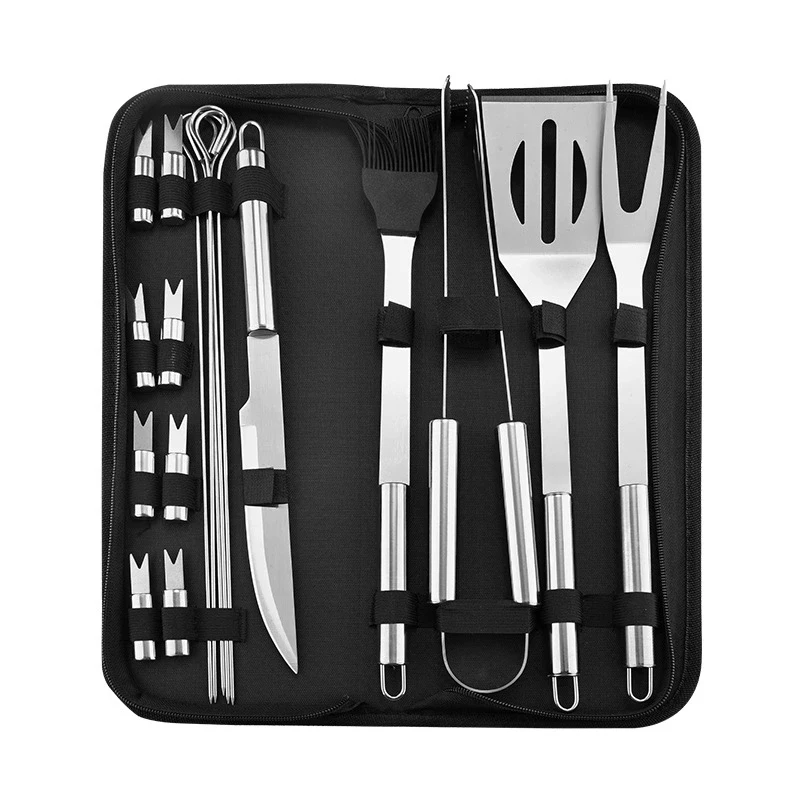 

Wholesale Camping outdoor Stainless steel barbecue fork stick tong BBQ Grill Tools Set Grilling Tools Set with portable bag, Silver