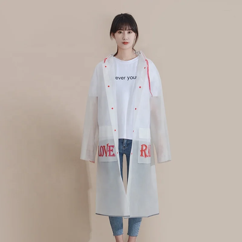 

Outdoors EVA Transparent Fashion Raincoat Girls With Belt Long Rain Poncho Waterproof Women Raincoat