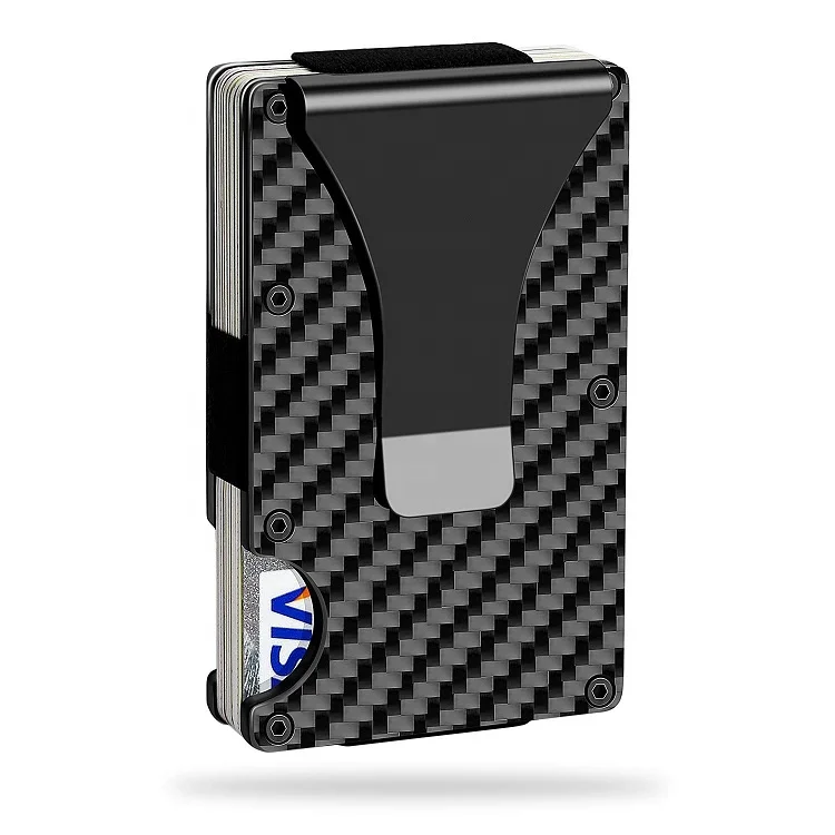 

Best Selling Minimalist RFID Blocking Carbon Fiber Card Wallet Metal Mens Wallet with Money Clip, Black