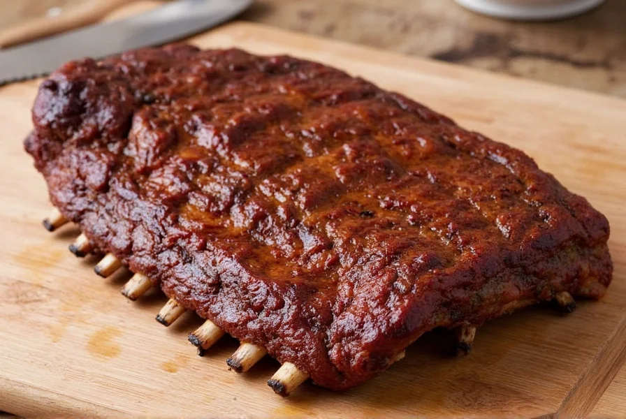 Ribs on rack inside an oven