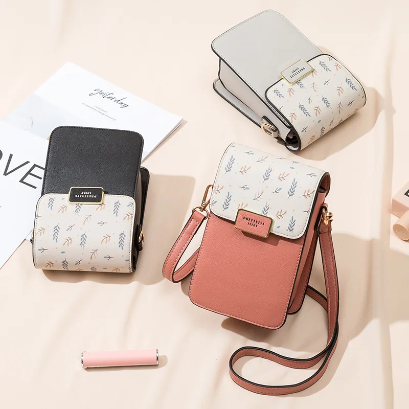 

2021 Korean New Fashion Multiple Flowers Printing Girls Phone Wallet Card Holder Crossbody Shoulder Bag Small, Purple, grey, blue, green, pink, black or customized
