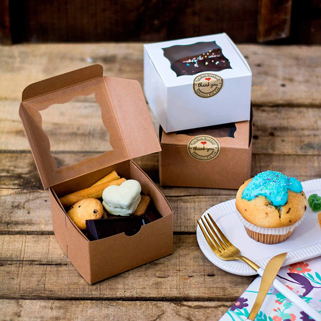 Durable Brown Bakery Boxes With Display Window For Small Cake,Cookie