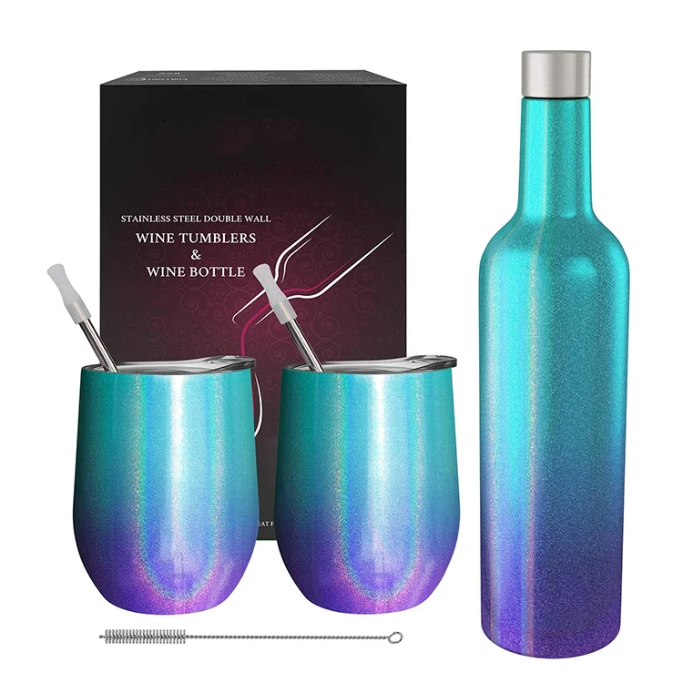 

Sublimation blanks wine set 500ml stainless steel vacuum insulated double wall wine set bottle with two pcs wine cup for gift, Multi colors cola flask