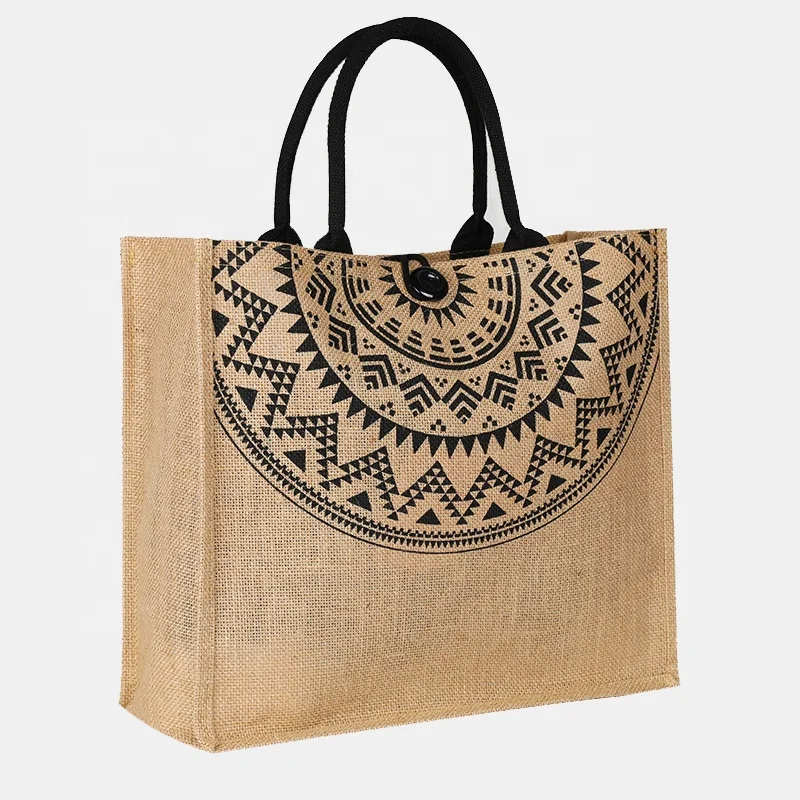 

Wholesale Promotion Hute Hemp Grocery Hasp Shopping Bag Large Burlap Beach Tote Bag with Cotton Webbing Handle
