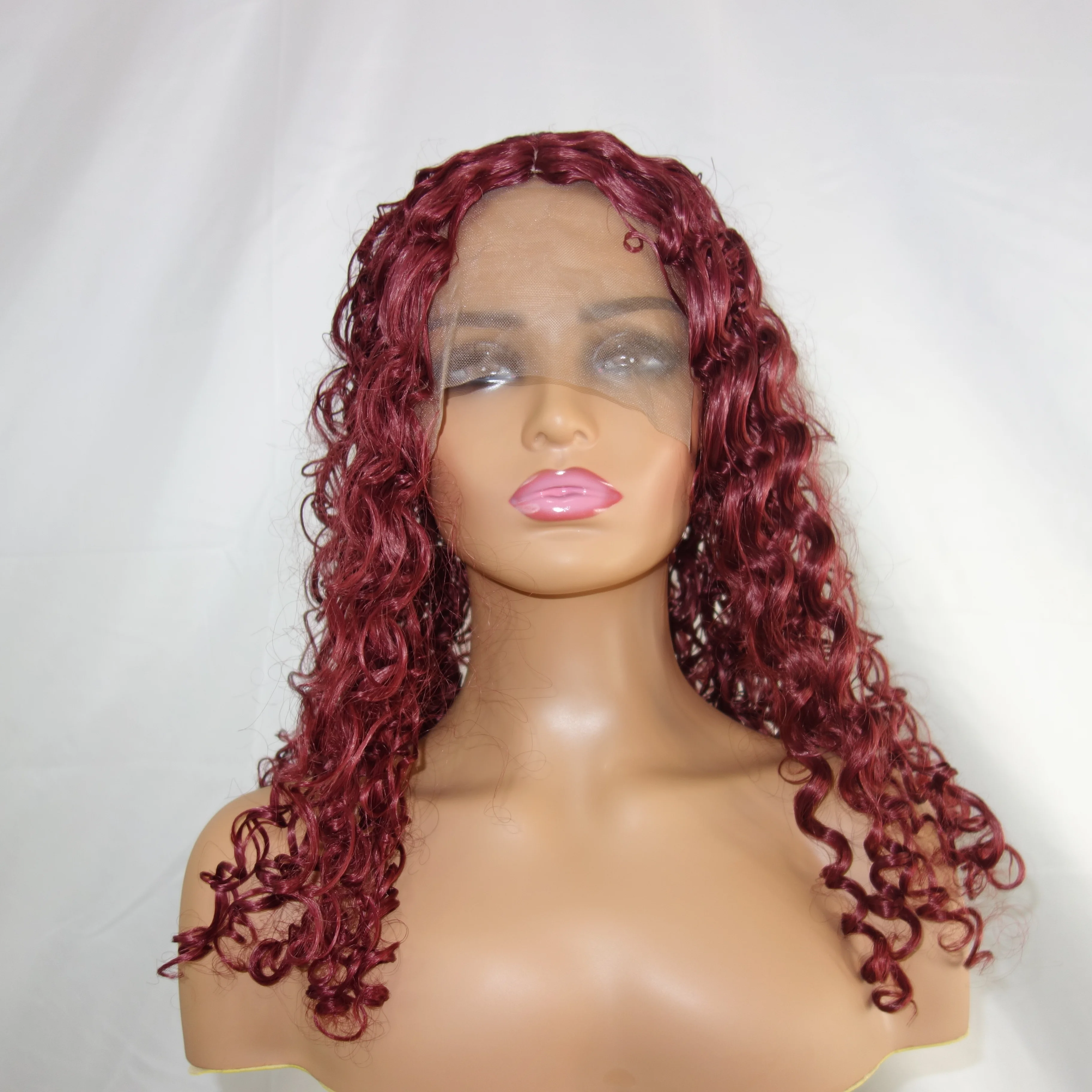 

13x4 front lace chemical fiber long curly hair African small curly synthetic wig head cover D